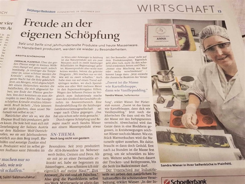 Bericht „Altes Handwerk“ in den Salzburger Nachrichten Jänner 2018